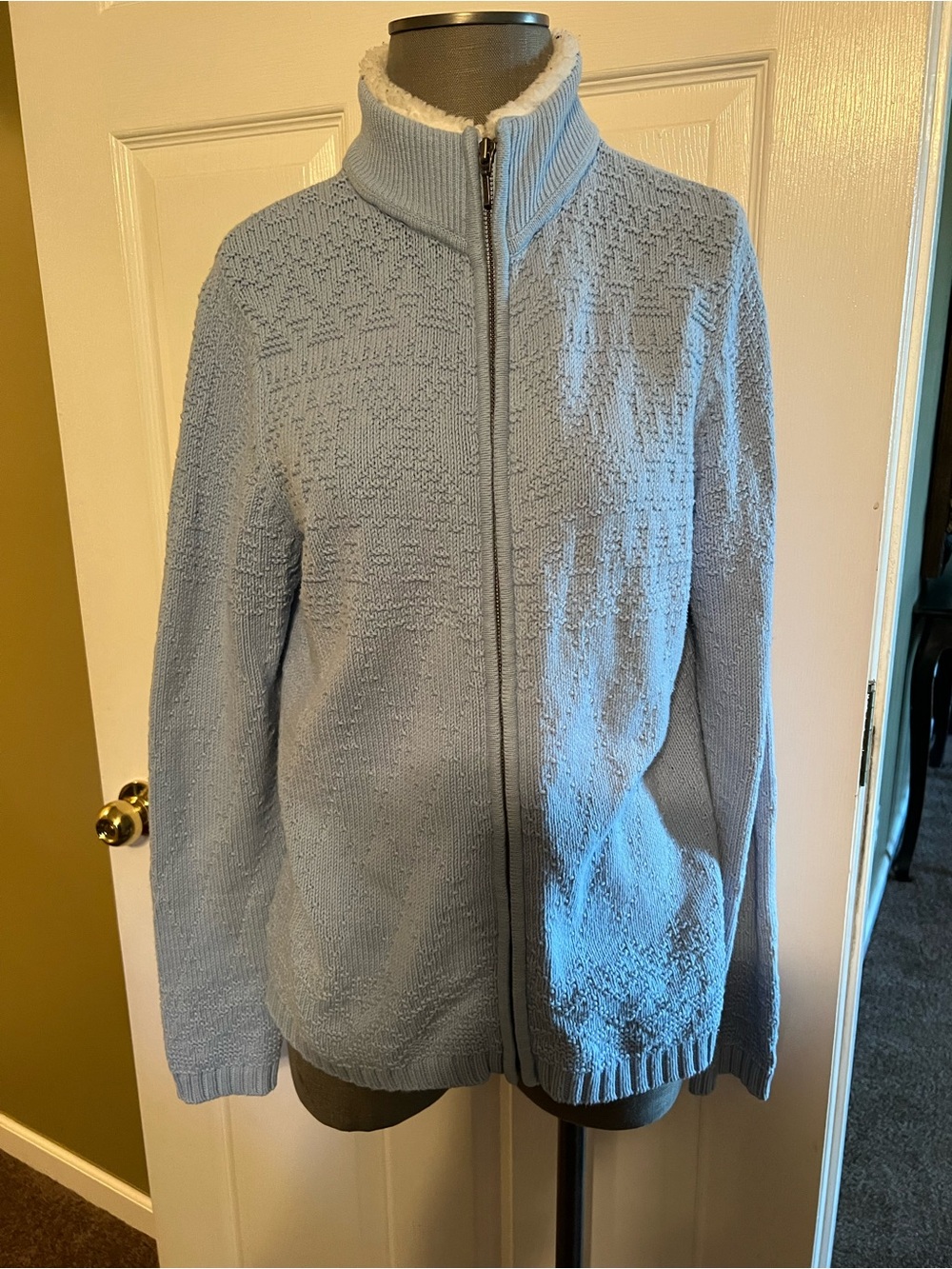 croft & barrow Light Blue Full-Zip Sherpa Collar Sweater